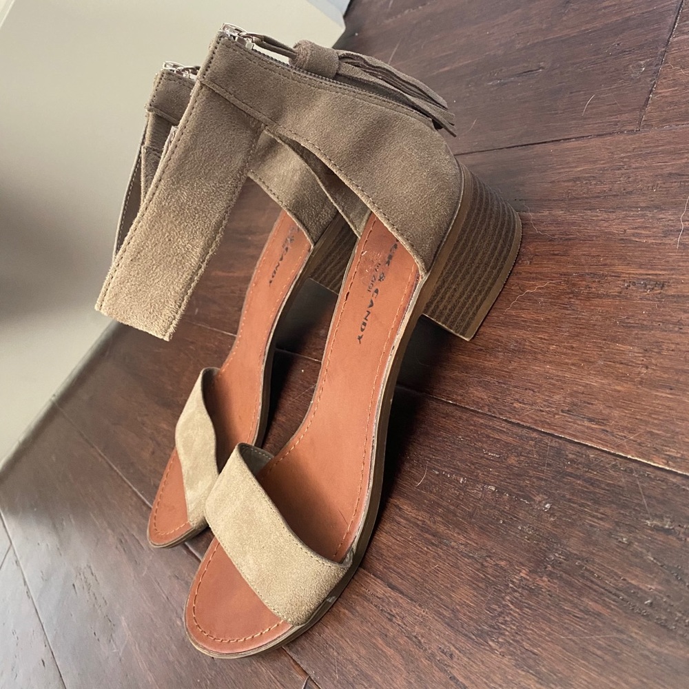 Fringe zip up heeled sandals